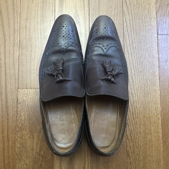 Gucci Mens 8 Brown Leather Tassel Designer Dress Slip On Italian Loafers Shoes - Picture 12 of 13